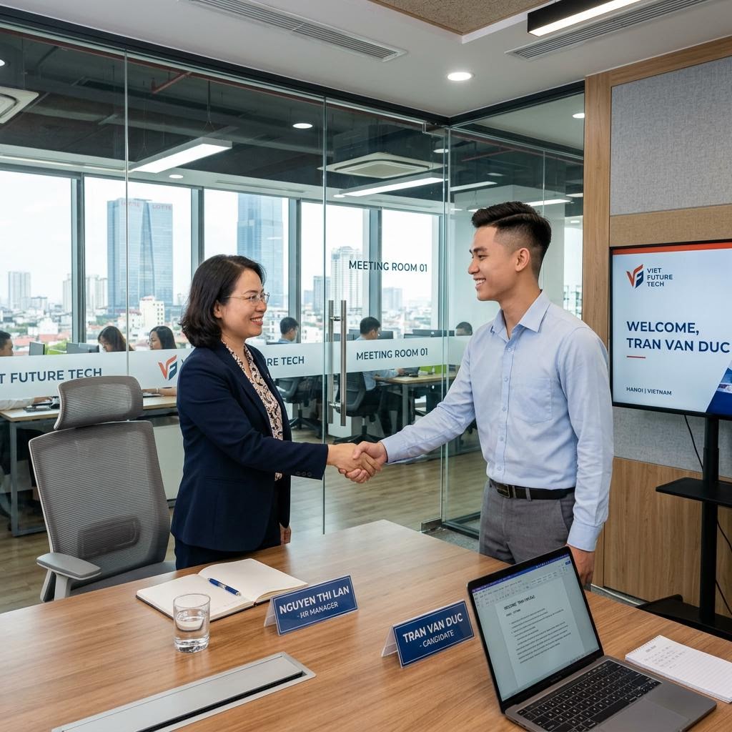 HR interview in a modern Vietnamese office