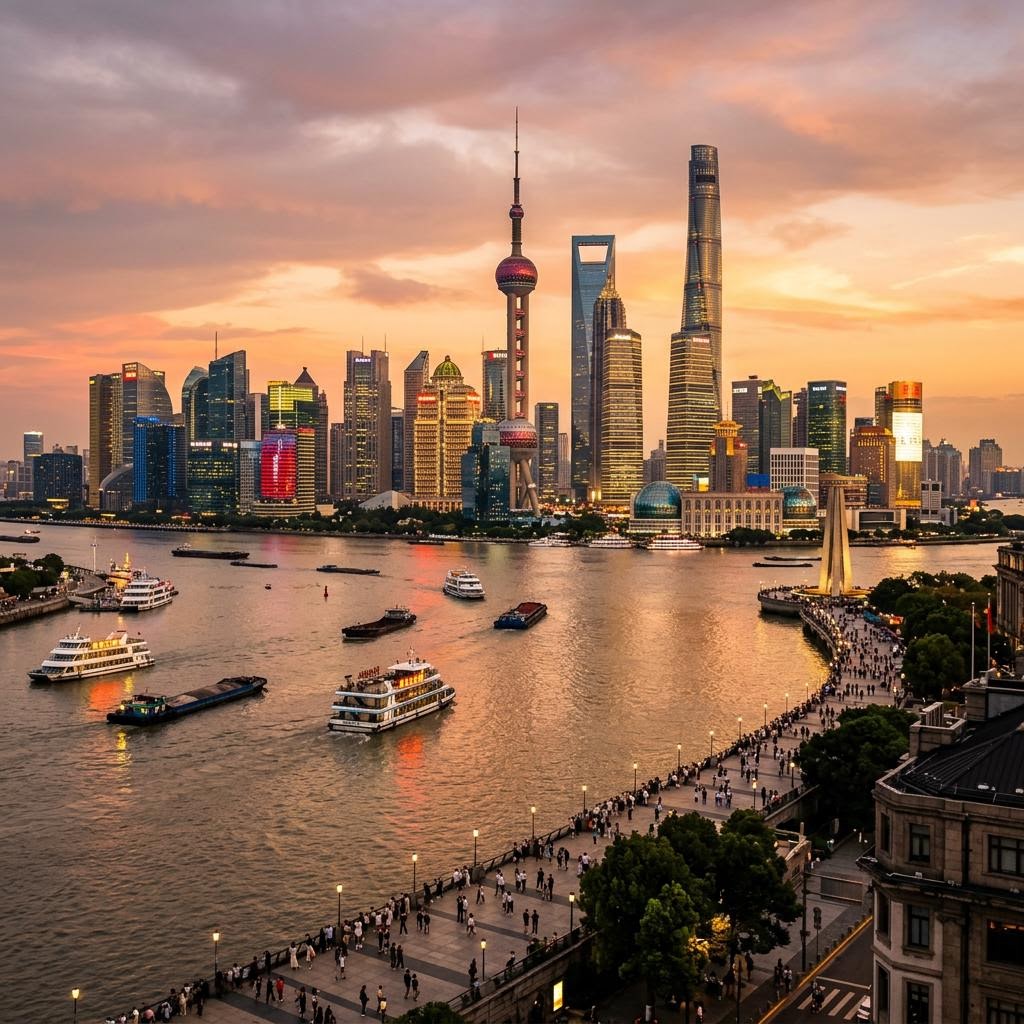 Shanghai Pudong skyline across the Huangpu River